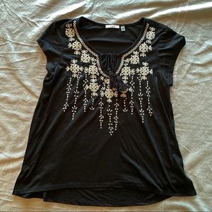 Embroidered cap-sleeved top